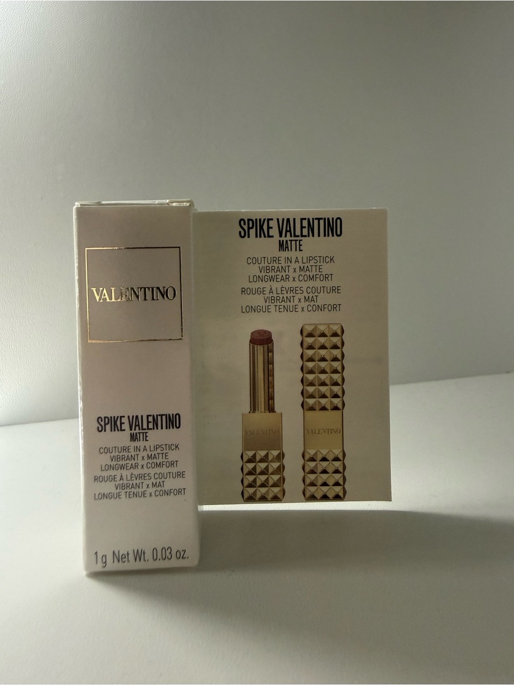 Valentino Spike Matte Lipstick Sample — Gold Case with Nude Mauve Shade